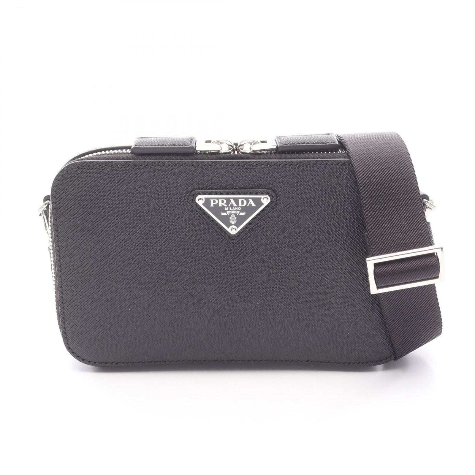Prada Shoulder Bag Brique Brick Black Saffiano Leather
