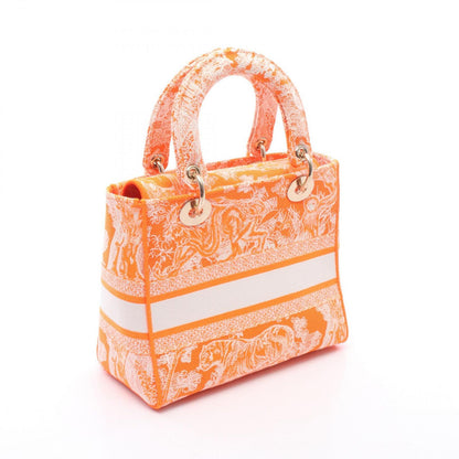 Dior Handbag Lady D-lite Midi 2-Way Neon Orange Canvas Tote — view 2