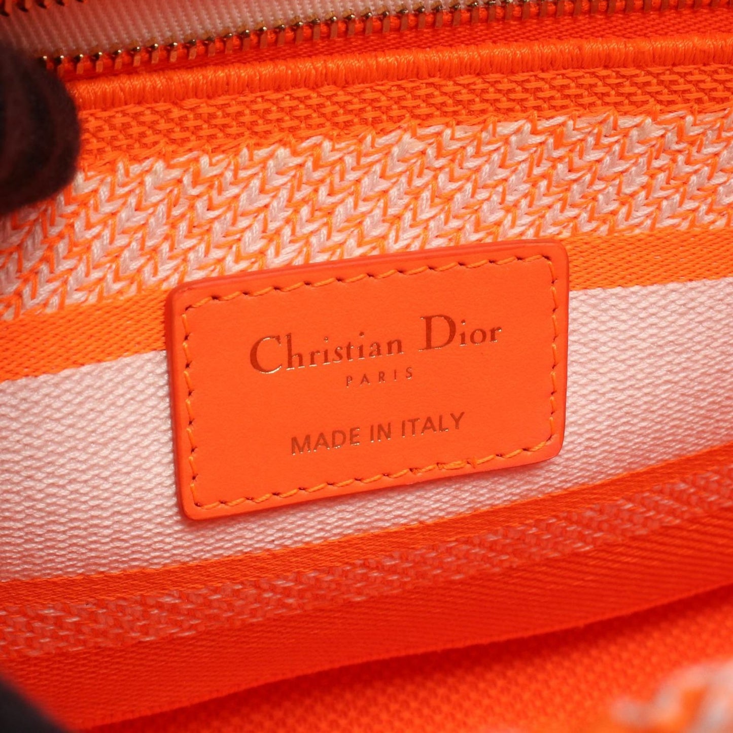 Dior Handbag Lady D-lite Midi 2-Way Neon Orange Canvas Tote — view 5