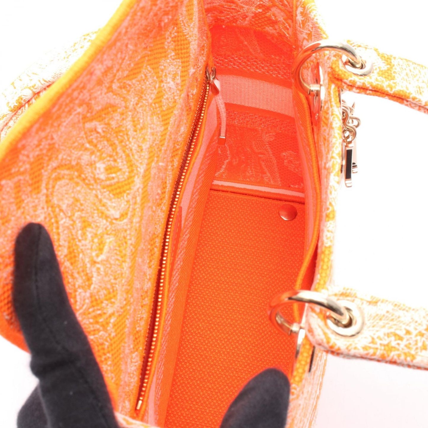 Dior Handbag Lady D-lite Midi 2-Way Neon Orange Canvas Tote — view 3