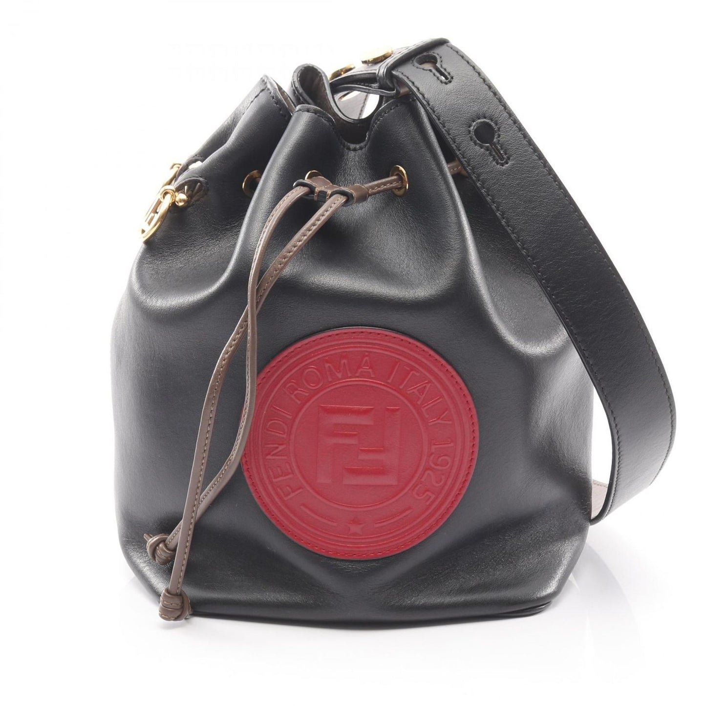 Fendi Shoulder Bag Montresor Black Red Leather