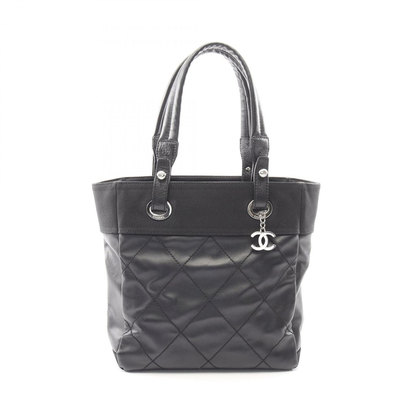 Chanel Tote Paris Biarritz PM Black Canvas Leather PM