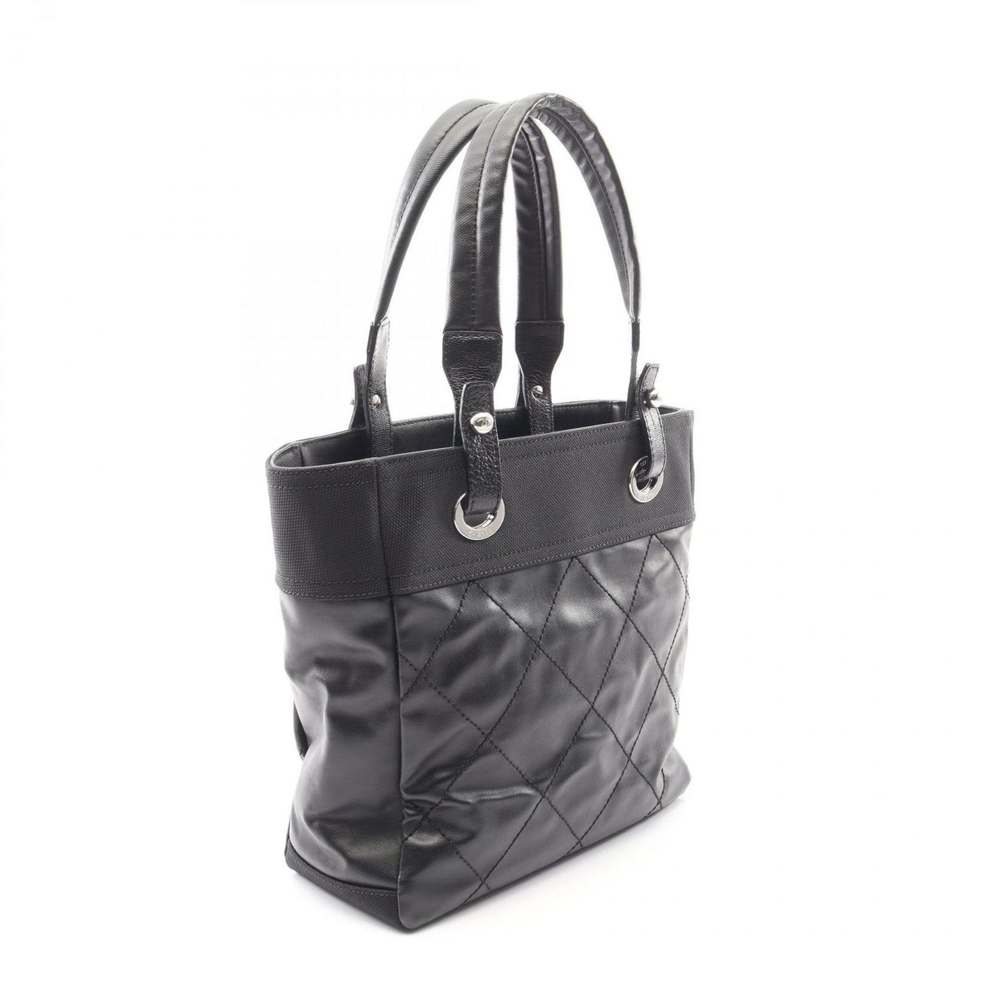 Chanel Tote Paris Biarritz PM Black Canvas Leather PM — view 2