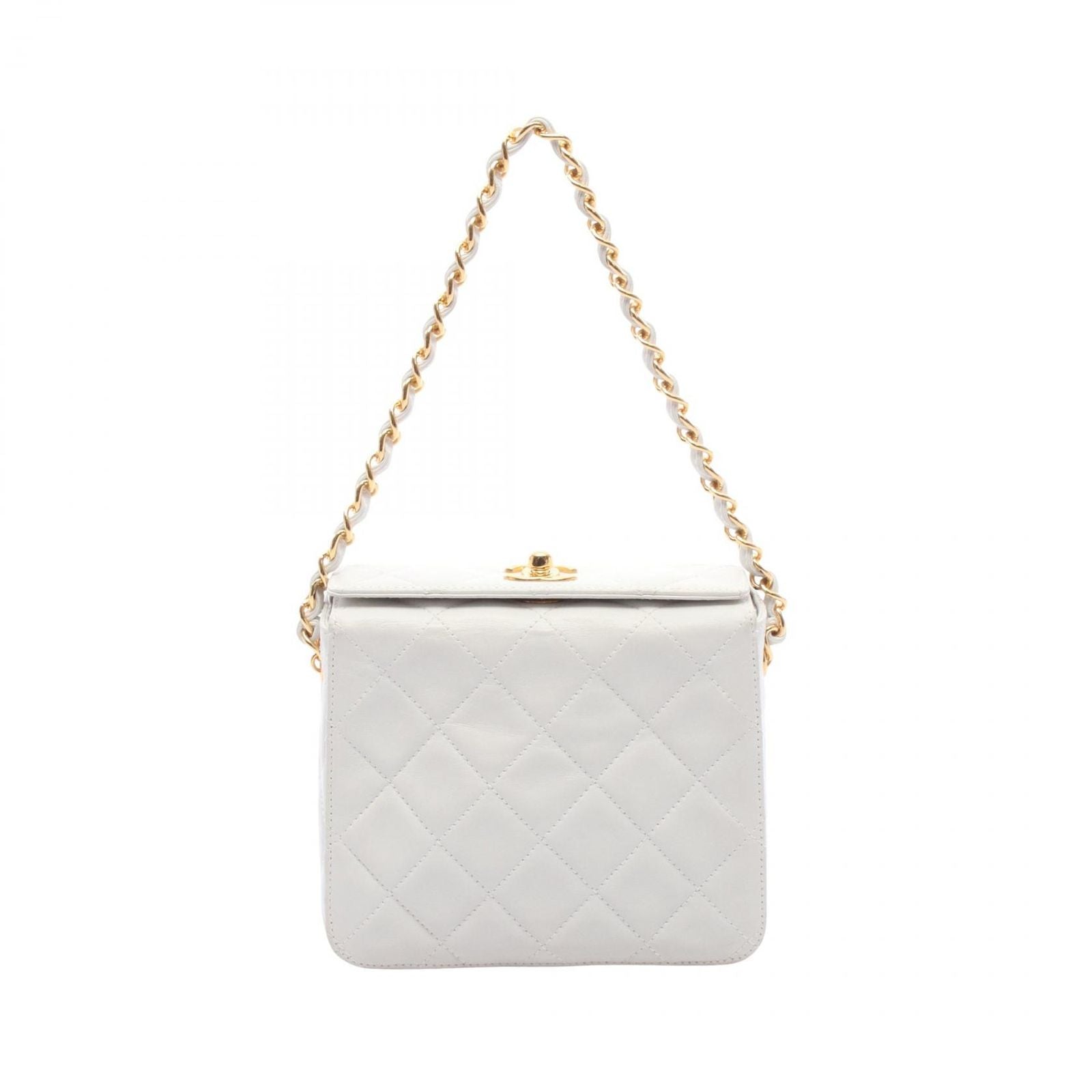 Chanel Handbag Quilted White Lambskin Chain Bag