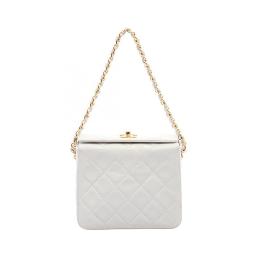Chanel Handbag Quilted White Lambskin Chain Bag