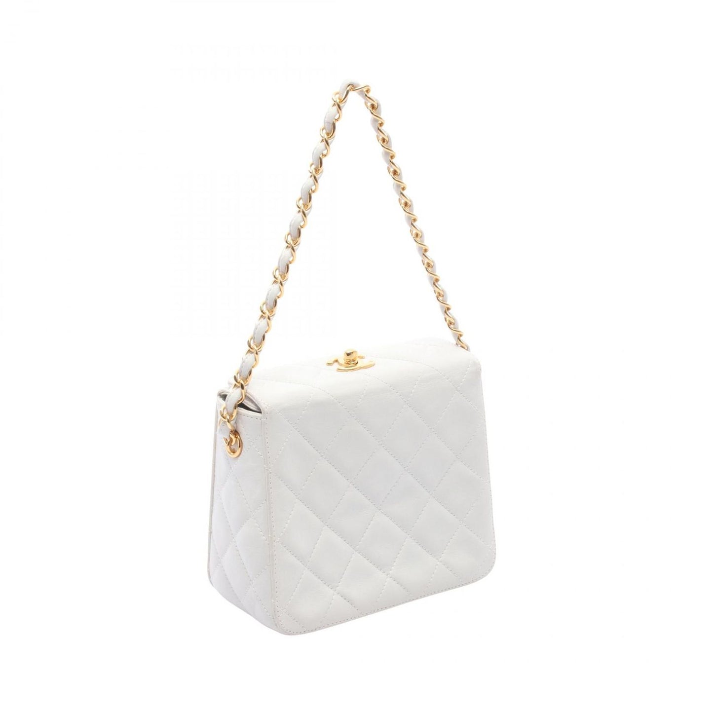 Chanel Handbag Quilted White Lambskin Chain Bag — view 2