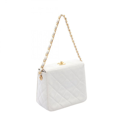 Chanel Handbag Quilted White Lambskin Chain Bag — view 2