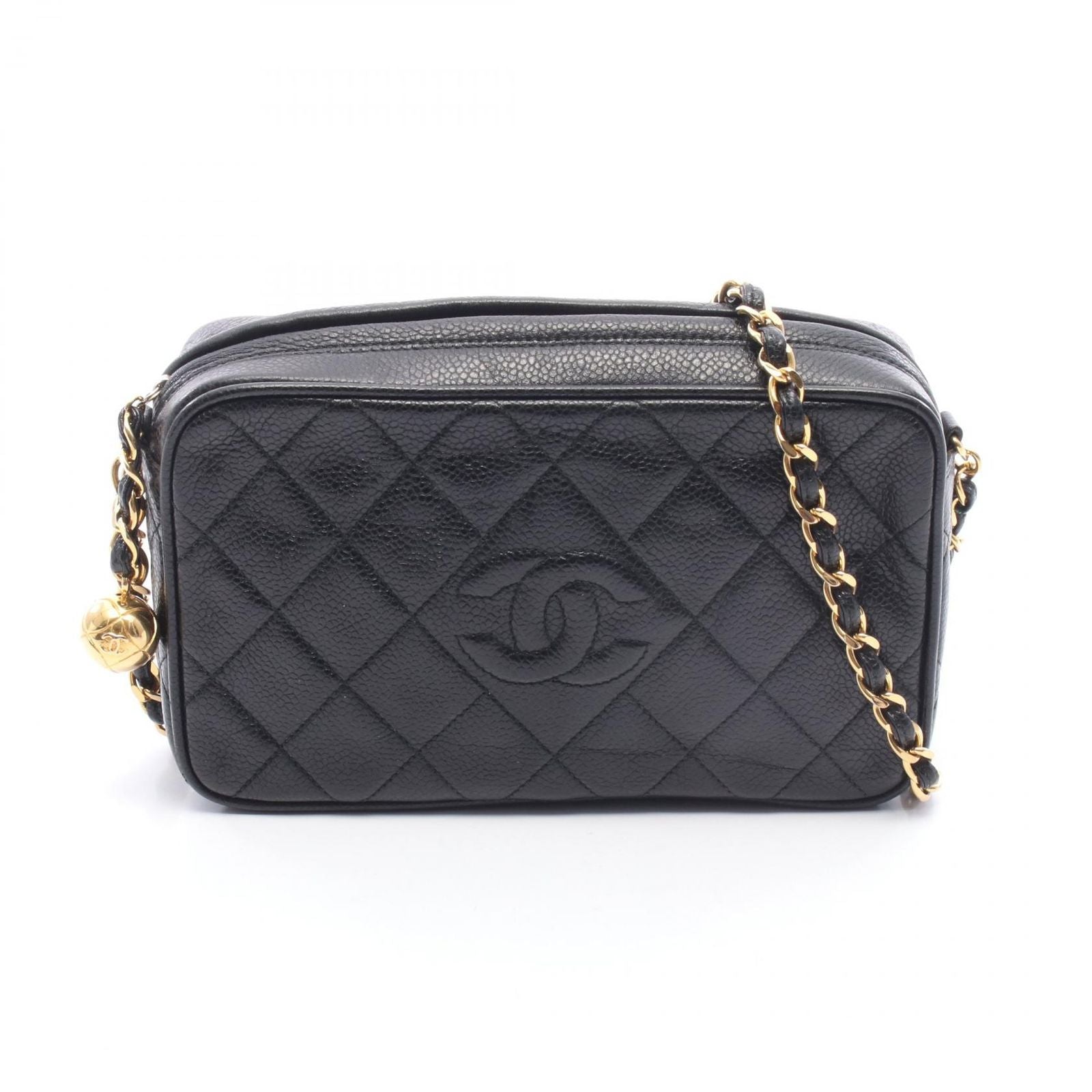 Chanel Shoulder Bag Quilted Cocobol Mini Black Caviar Leather Diamond Stitch