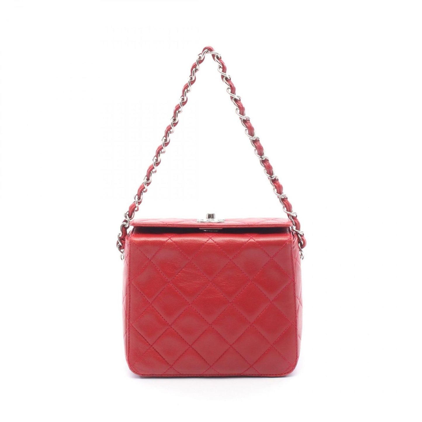 Chanel Handbag Quilted Red Lambskin Chain Bag