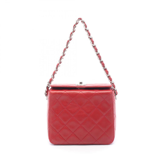 Chanel Handbag Quilted Red Lambskin Chain Bag