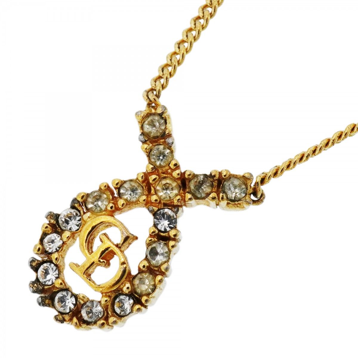 Dior Necklace CD Logo Gold Plated Line Stone