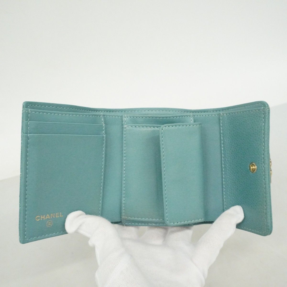 Chanel Trifold Wallet Boy Caviar Leather Blue Champagne Gold — view 3