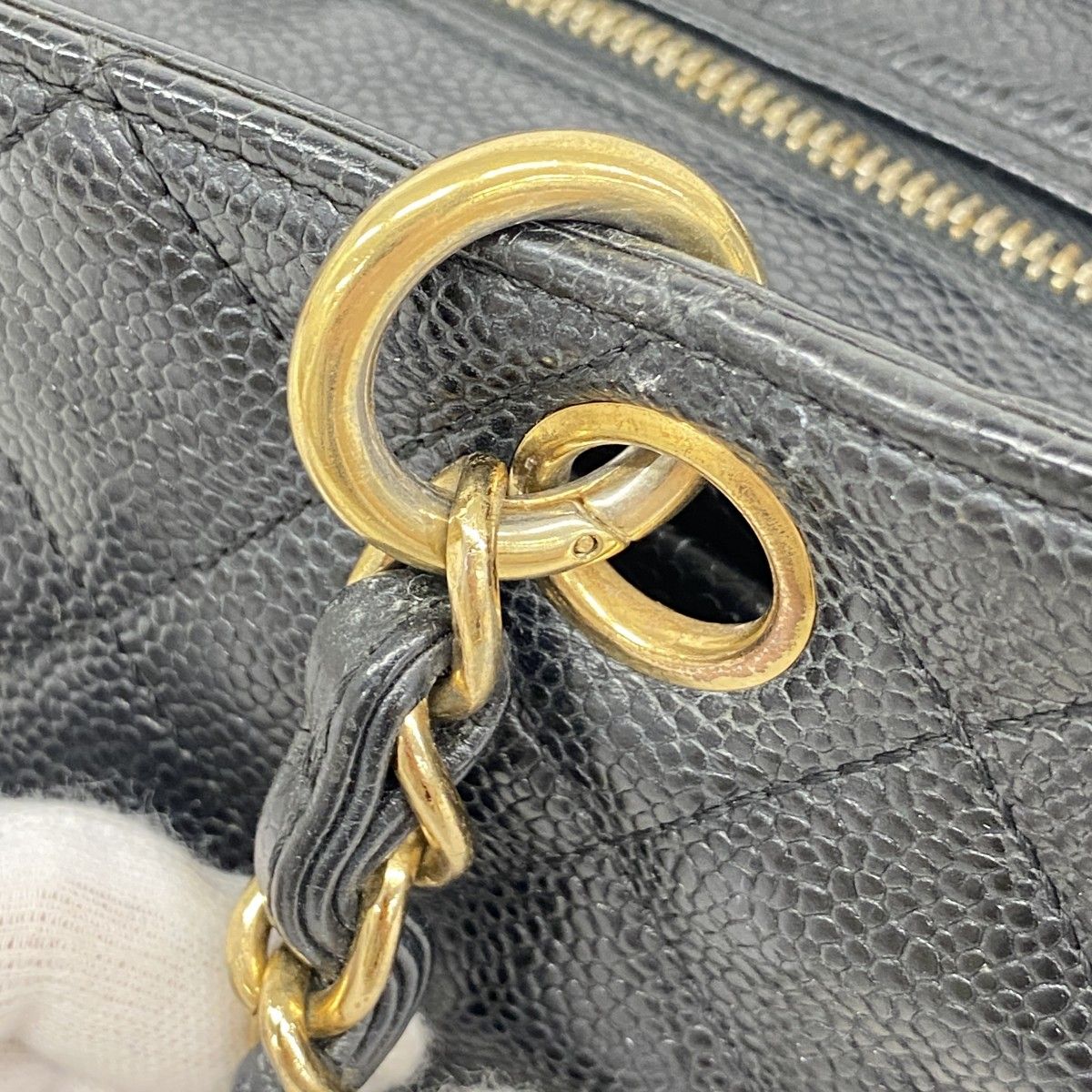 Chanel Shoulder Bag Quilted Caviar Leather Black Gold — view 8