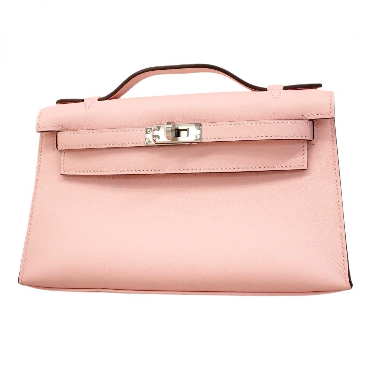 Hermes Handbag Pochette Kelly Swift Rose Sakura Silver