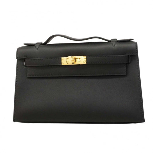 Hermes Handbag Pochette Kelly Swift Black Gold