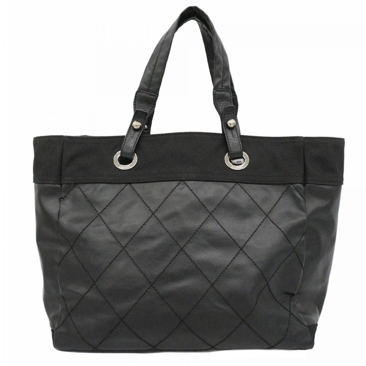 Chanel Tote Paris Biarritz Canvas Black Silver