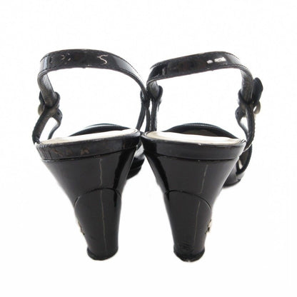 Chanel CC Logo Camellia Sandals Mules Back Strap 35.5 Black — view 5