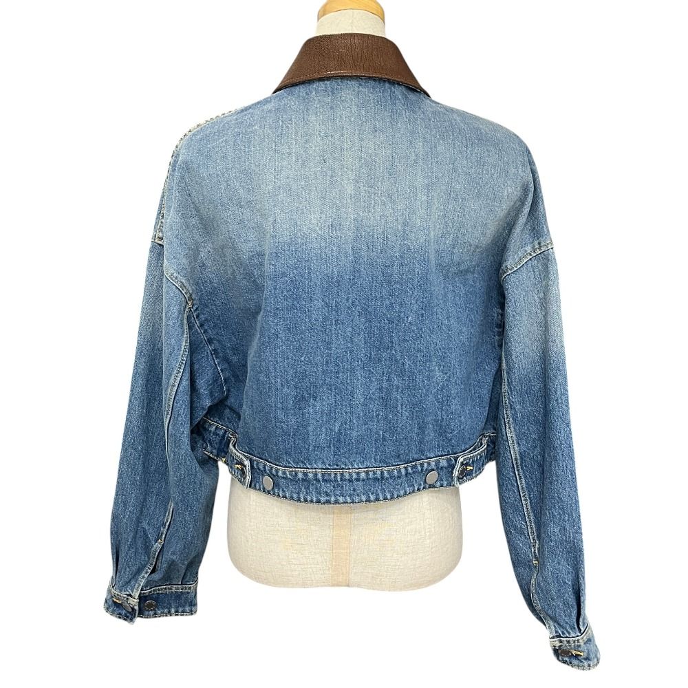 Prada Jacket Triangle Plate Collar Leather Cotton Blue — view 3