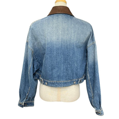 Prada Jacket Triangle Plate Collar Leather Cotton Blue — view 3
