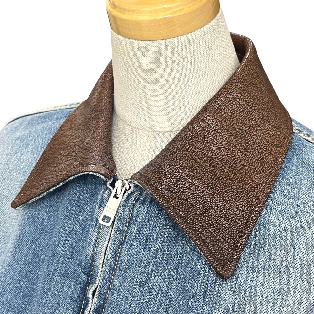 Prada Jacket Triangle Plate Collar Leather Cotton Blue — view 5