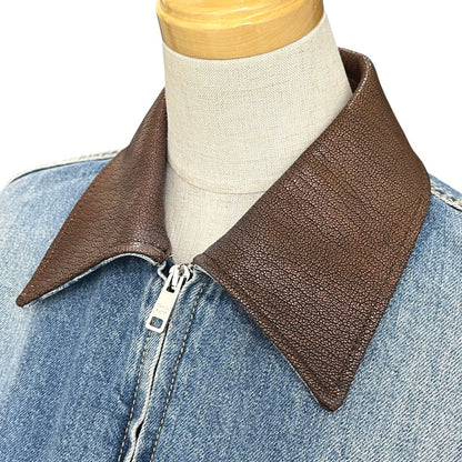 Prada Jacket Triangle Plate Collar Leather Cotton Blue — view 5