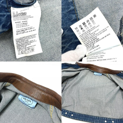 Prada Jacket Triangle Plate Collar Leather Cotton Blue — view 8