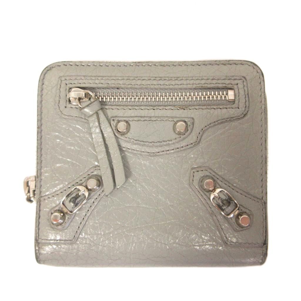 Balenciaga Classic Wallet Leather Bifold Zip Around Coin Purse Bill Gray