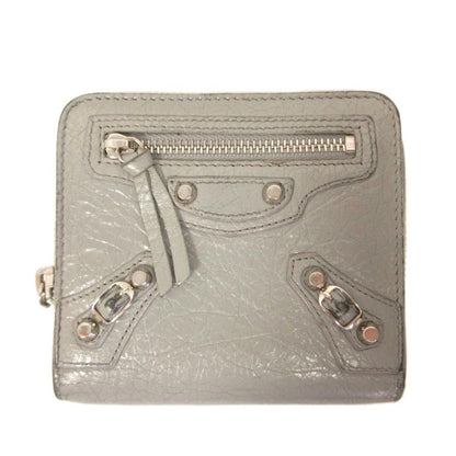 Balenciaga Classic Wallet Leather Bifold Zip Around Coin Purse Bill Gray