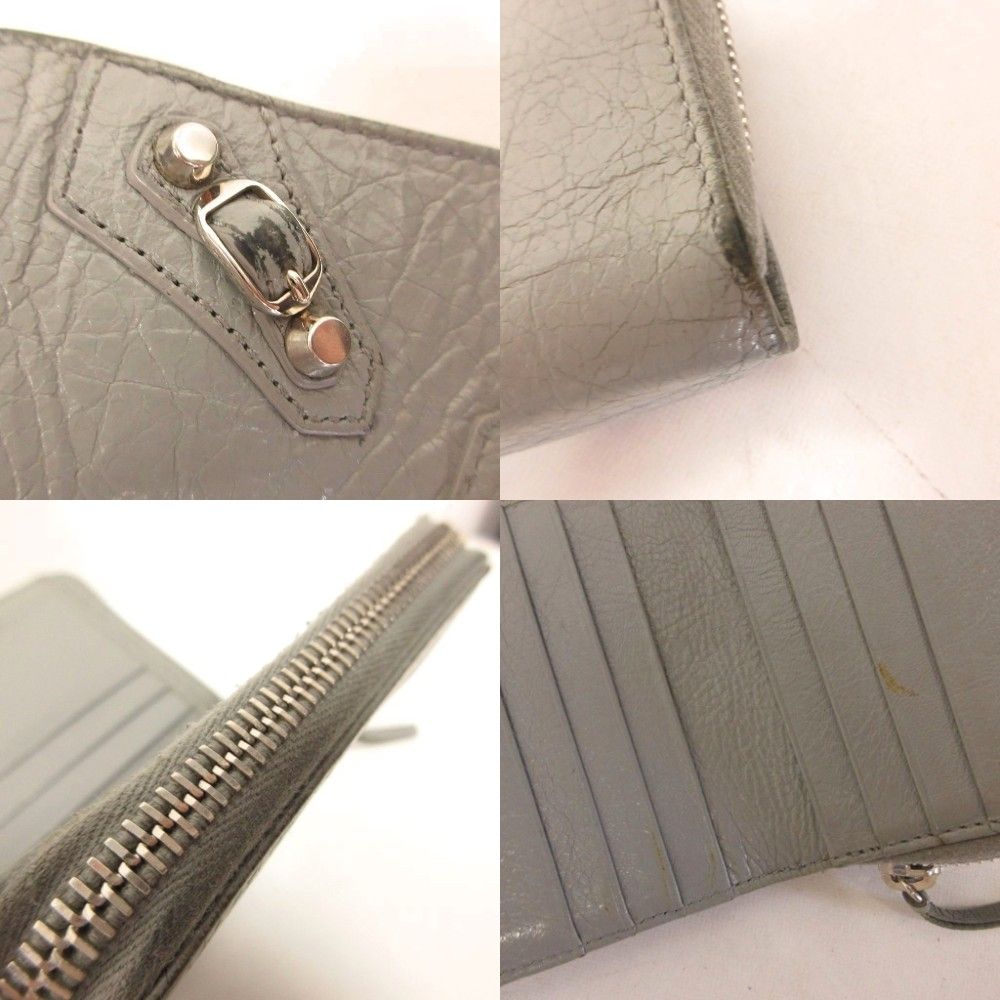 Balenciaga Classic Wallet Leather Bifold Zip Around Coin Purse Bill Gray — view 9