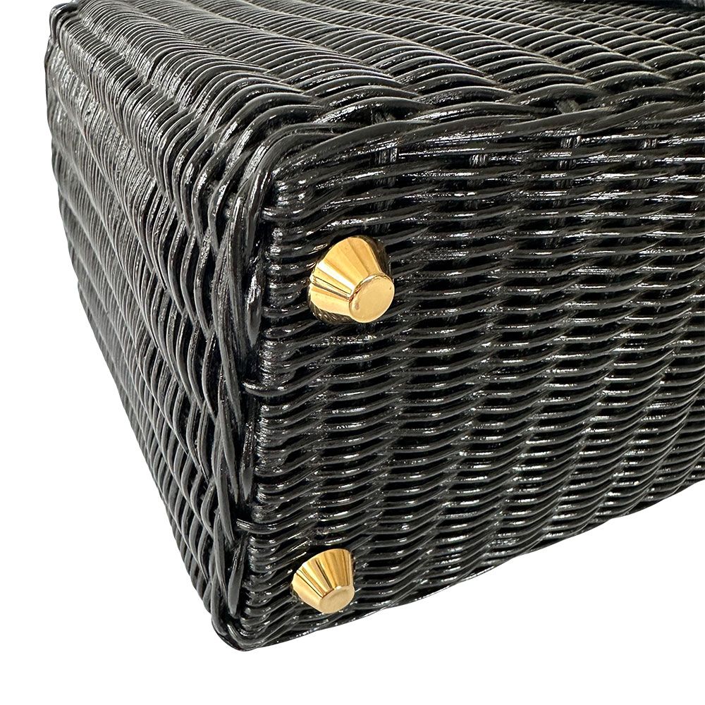 Prada Tote Canvas Basket Black Wicker Cool — view 4