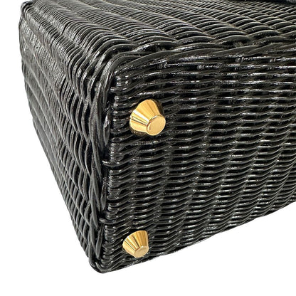 Prada Tote Canvas Basket Black Wicker Cool — view 4