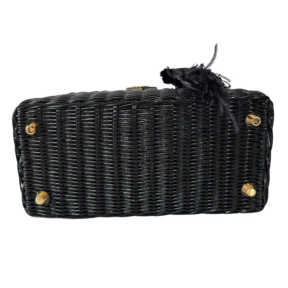 Prada Tote Canvas Basket Black Wicker Cool — view 3