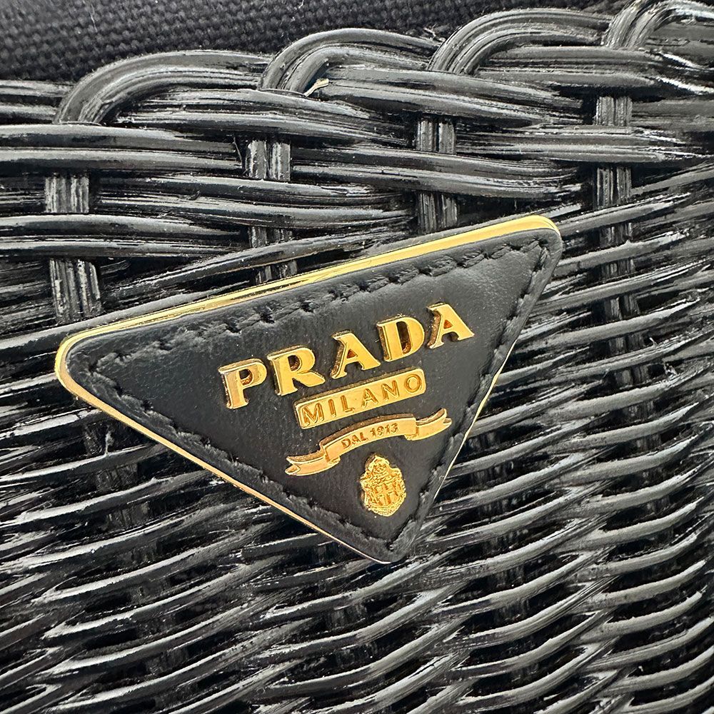Prada Tote Canvas Basket Black Wicker Cool — view 8