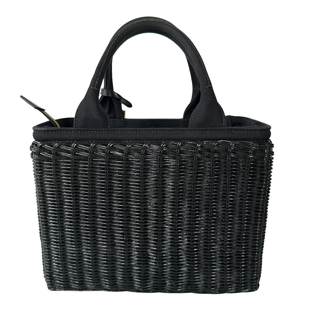 Prada Tote Canvas Basket Black Wicker Cool — view 2