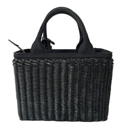 Prada Tote Canvas Basket Black Wicker Cool — view 2