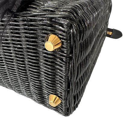 Prada Tote Canvas Basket Black Wicker Cool — view 5