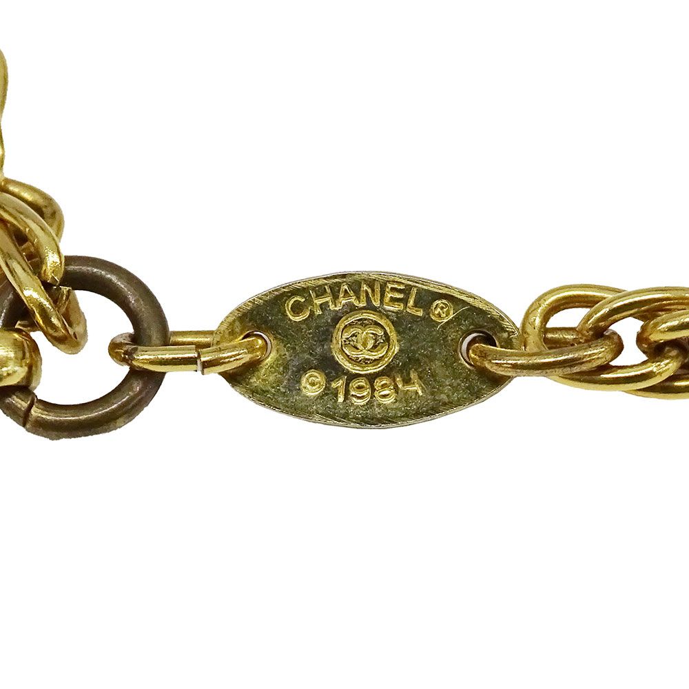 Chanel Necklace Faux Pearl Gold Pendant Loupe Double Chain Long Vintage — view 6