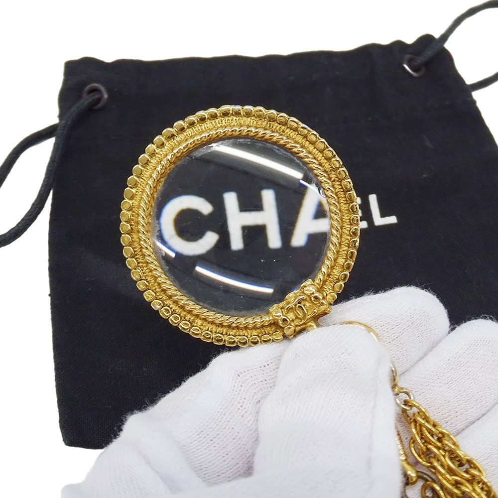 Chanel Necklace Faux Pearl Gold Pendant Loupe Double Chain Long Vintage — view 7