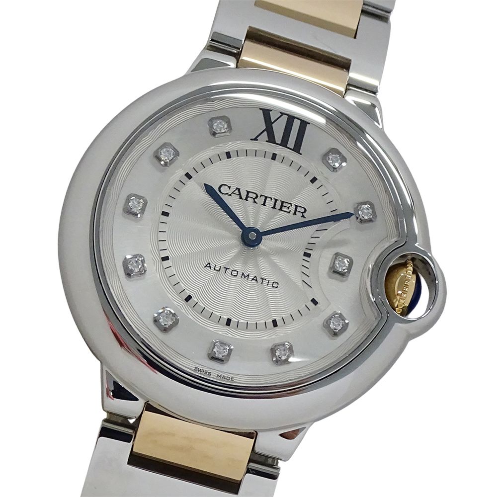 Cartier Watch Boys Baron Blue Diamond Automatic Winding at Stainless Steel Pink