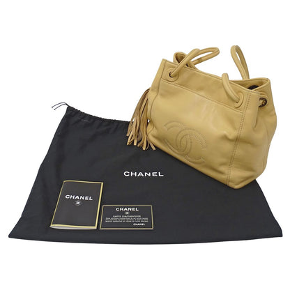 Chanel Shoulder Bag Leather Beige Tassel Fringe Small — view 8