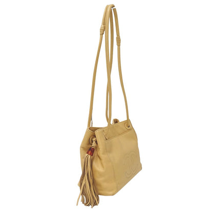 Chanel Shoulder Bag Leather Beige Tassel Fringe Small — view 4
