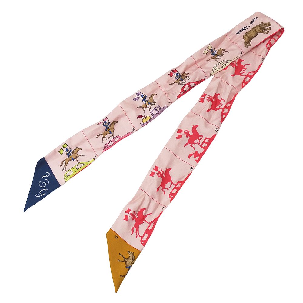 Hermes Scarf Twilly Silk Pink Horse Car — view 2