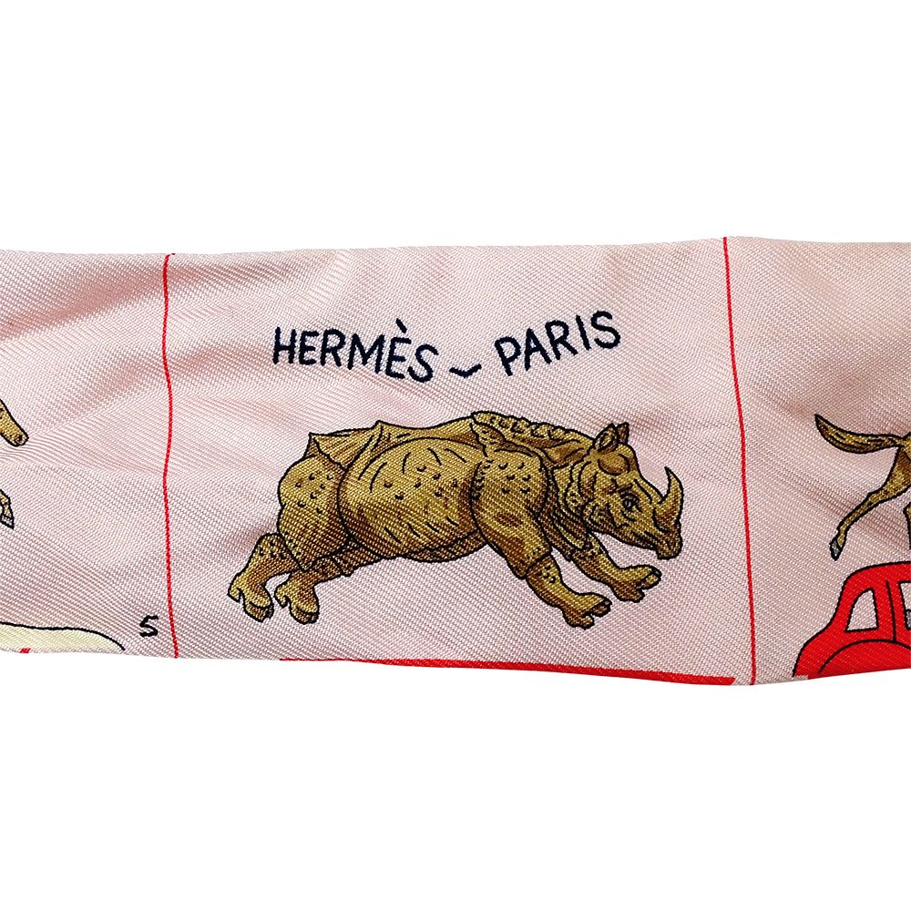 Hermes Scarf Twilly Silk Pink Horse Car — view 4