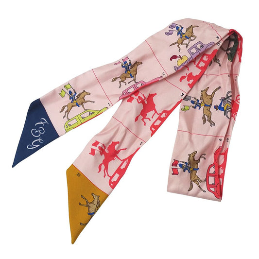 Hermes Scarf Twilly Silk Pink Horse Car
