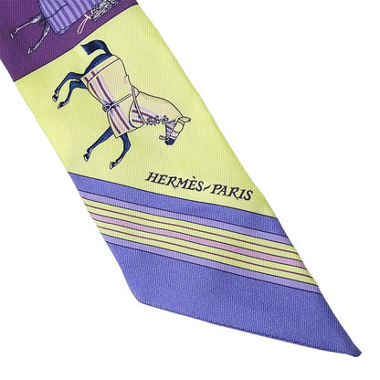 Hermes Scarf Couvertures Nouvelle New Horsewear Silk Purple Yellow — view 4