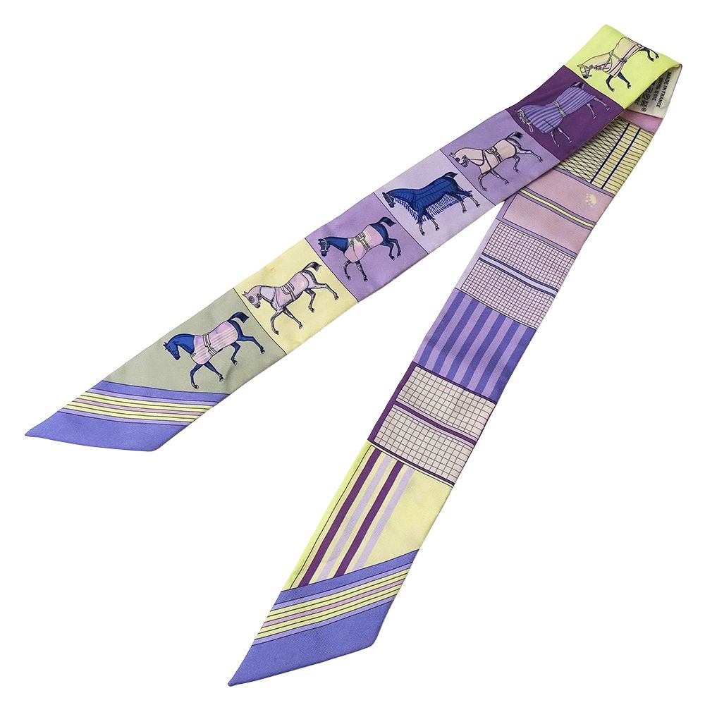 Hermes Scarf Couvertures Nouvelle New Horsewear Silk Purple Yellow — view 3
