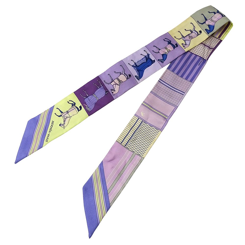 Hermes Scarf Couvertures Nouvelle New Horsewear Silk Purple Yellow — view 2