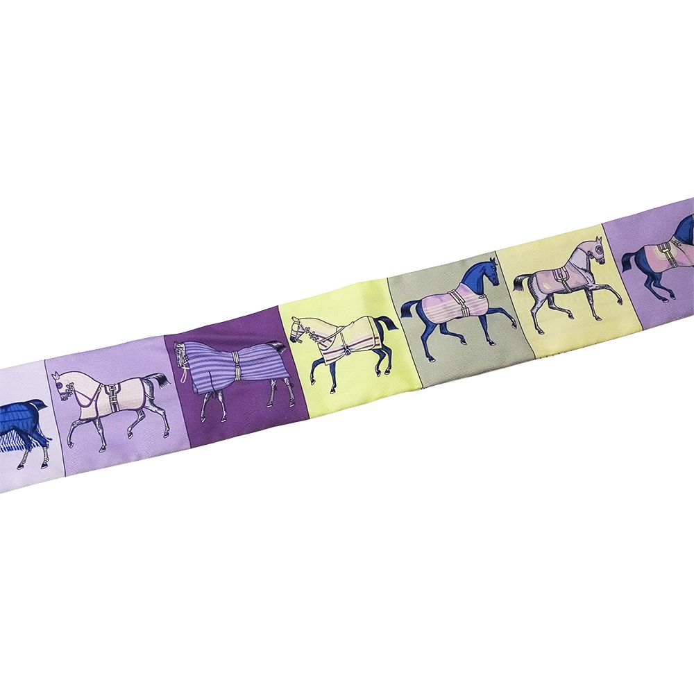 Hermes Scarf Couvertures Nouvelle New Horsewear Silk Purple Yellow — view 5