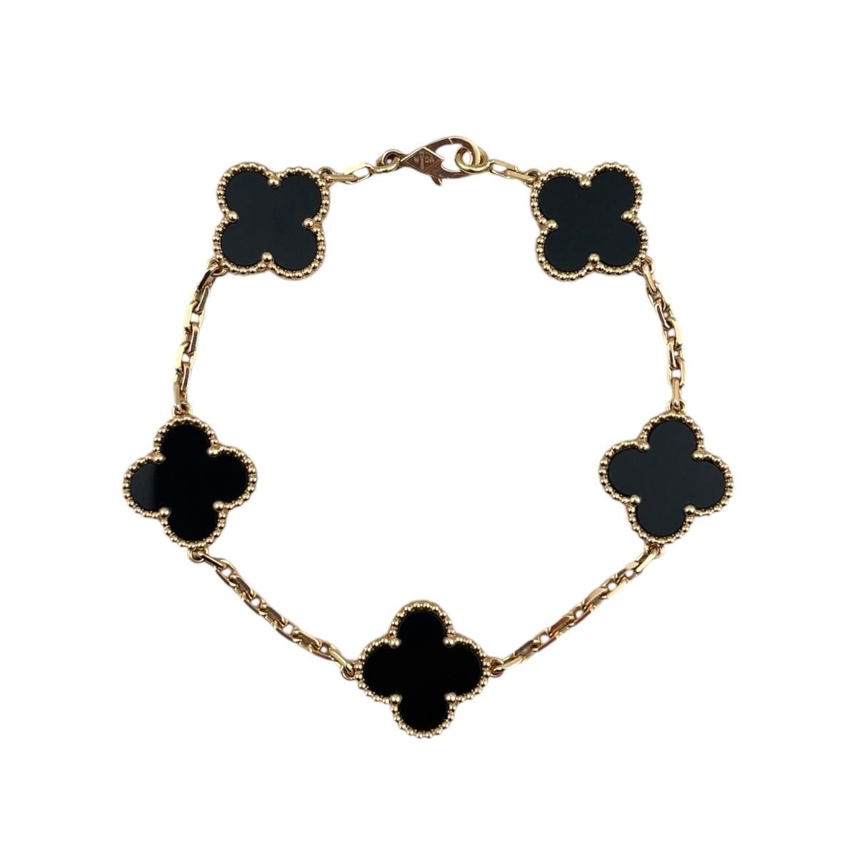 Van Cleef & Arpels Bracelet Vintage Alhambra 5 Motifs Yellow Gold Onyx Black