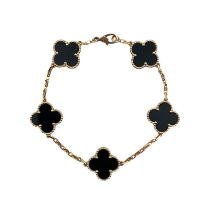 Van Cleef & Arpels Bracelet Vintage Alhambra 5 Motifs Yellow Gold Onyx Black